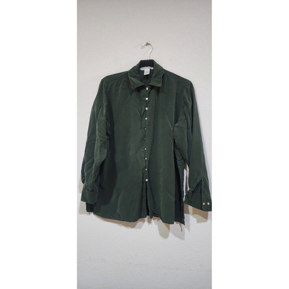 Vintage 90s Express Black Silk Long Sleeve Button-Down Blouse Top M
